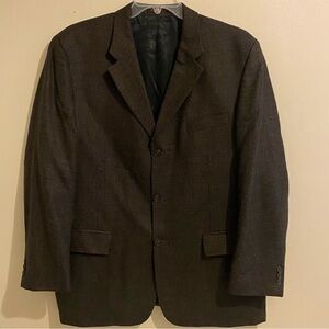 Vtg Roberto Villini Blazer Mens 44R Brown Herringbone Tweed Brown Wool 3 Button